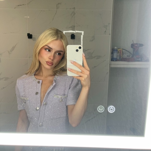 Self Portrait Lavender Knit Sequin Mini Dress - Picture 3 of 4